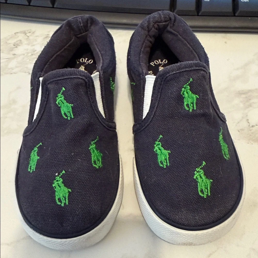 Ralph Lauren‎ Blue with Green Polo Horse Slip on Toddler Size 7.5